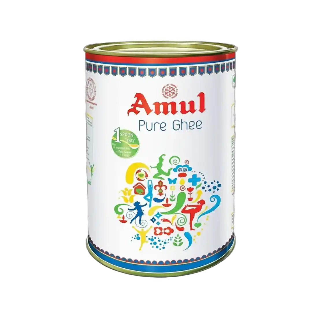 Amul Pure Ghee can on a white background