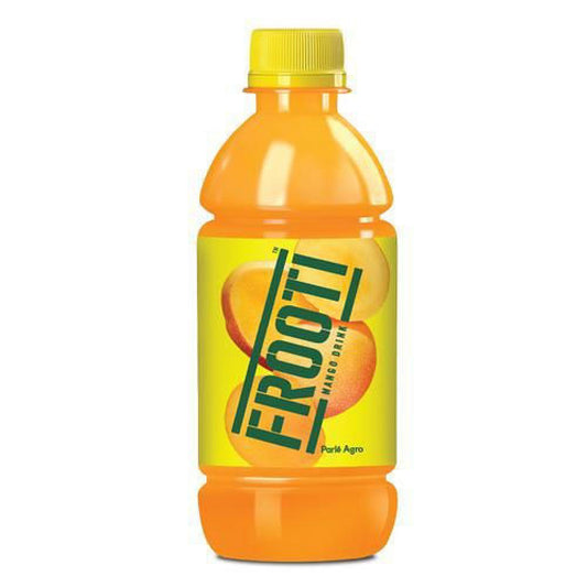 Frooti bottle with yellow cap on a white background