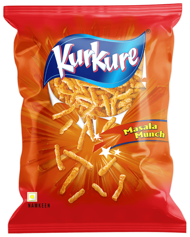 Kurkure Masala Munch snack packet on a transparent background