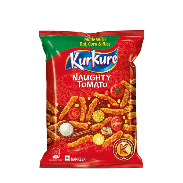 Kurkure Naughty Tomato snack packet on a white background
