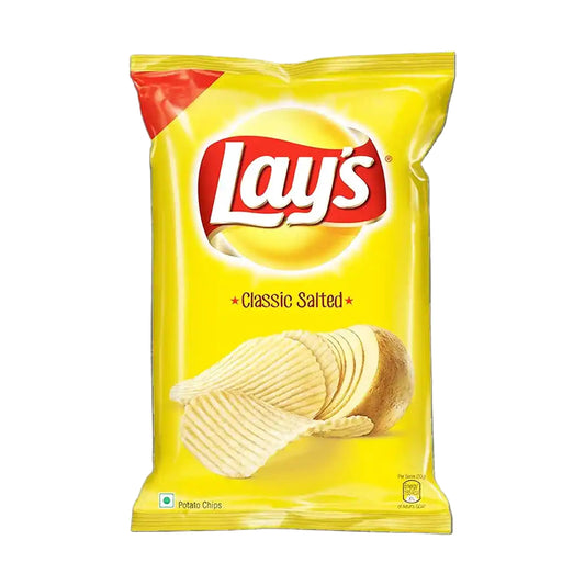 Lay's Classic Salted potato chips packaging on a white background