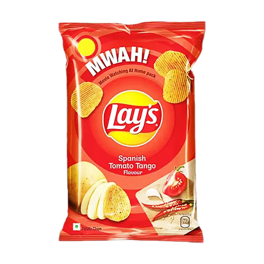 Lay's Spanish Tomato Tango flavor potato chips packaging on a white background