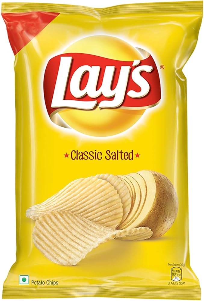 Lay's classic salted potato chips packaging with yellow background