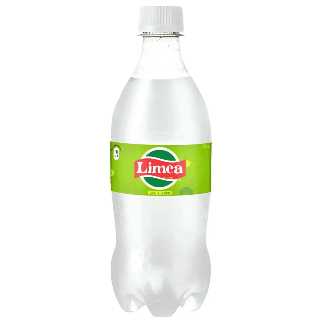 Clear Limca bottle with green label on a white background