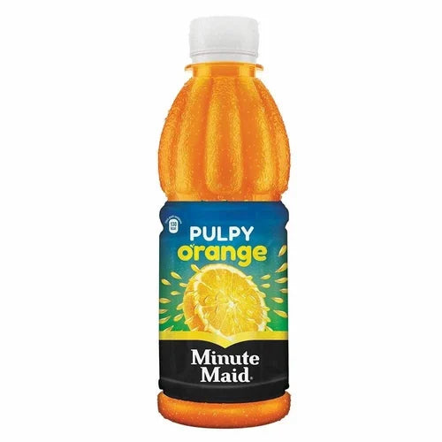 Minute Maid Pulpy Orange juice bottle on a white background